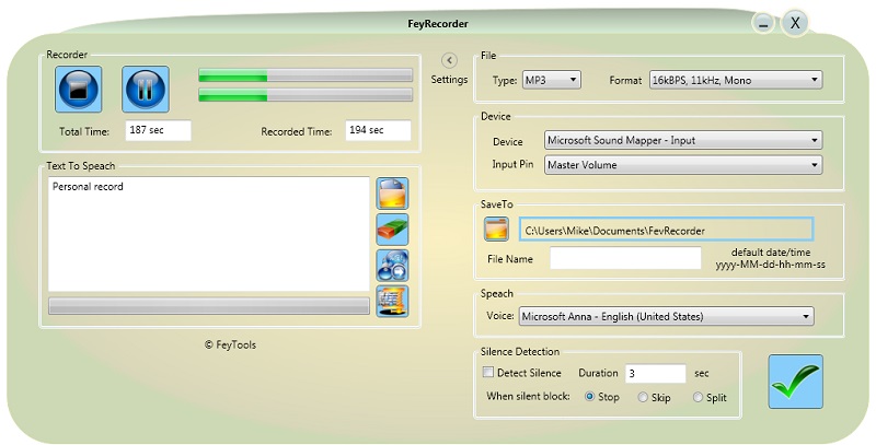 Click to view FeyRecorder 3.1.0 screenshot
