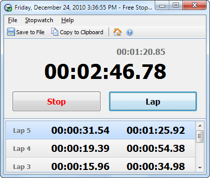 Click to view Free Stopwatch 3.0 screenshot