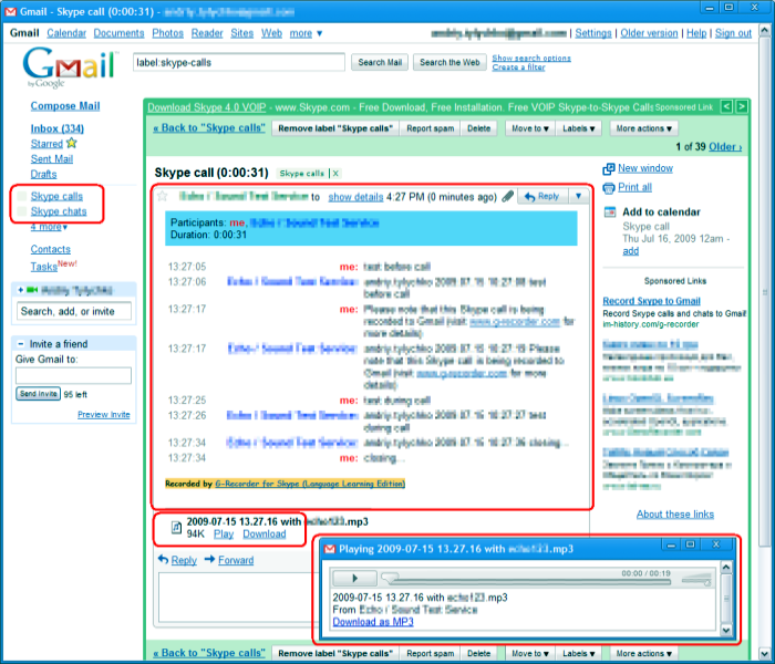 Click to view G-Recorder - Record Skype to Gmail 2.1.5 screenshot