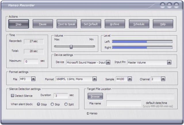 Click to view Hanso Recorder 3.3.0 screenshot