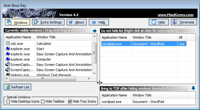 Click to view Hide Windows Free 4.4 screenshot