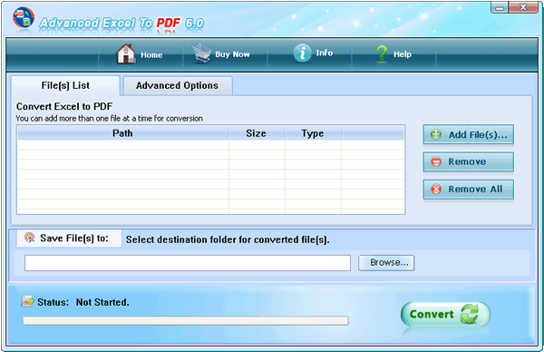 Click to view Excel to PDF Converter 5.0 screenshot