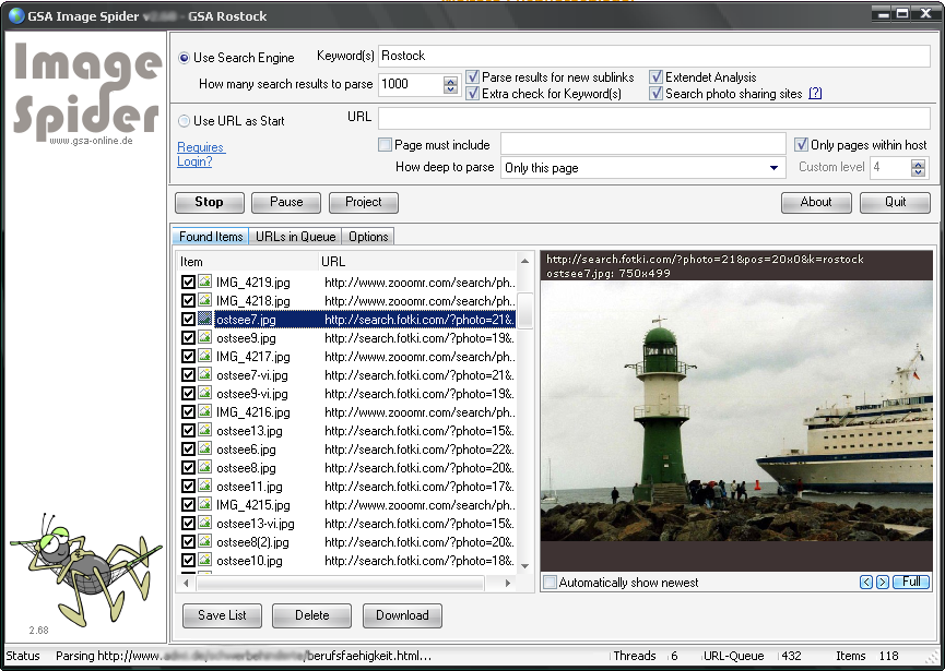 Click to view GSA Image Spider 2.85 screenshot