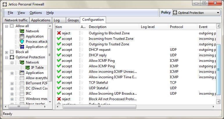 Click to view Jetico Personal Firewall 2.1.0.6 screenshot