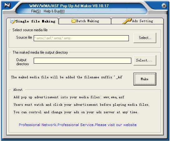Click to view WMV/WMA/ASF Pop Up Ad Maker 8.10.17 screenshot