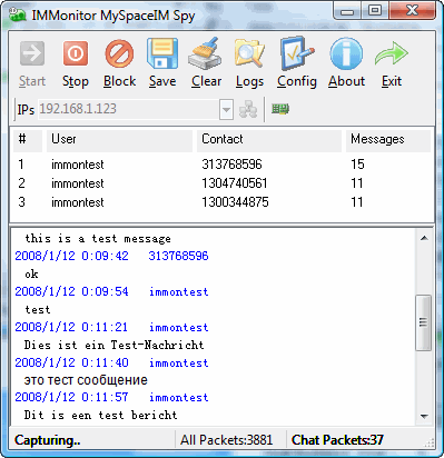 Click to view IMMonitor MySpaceIM Spy 1.0 screenshot
