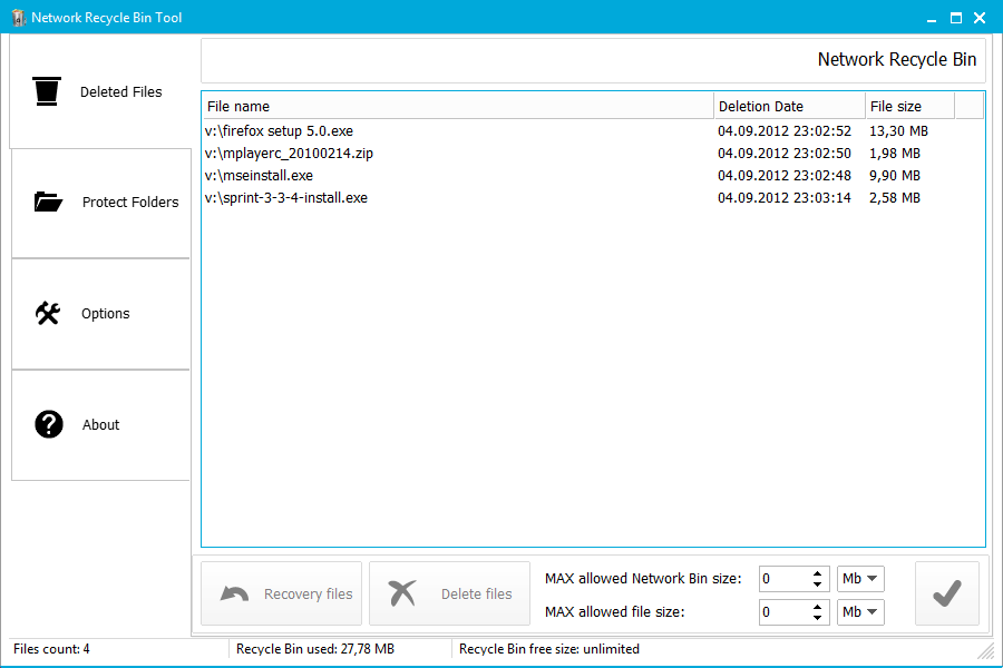 Click to view Network Recycle Bin Tool 5.2.3.4 screenshot