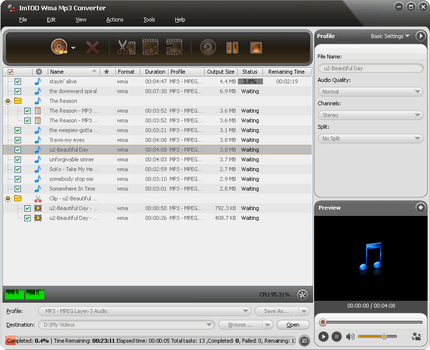 Click to view ImTOO WMA MP3 Converter 6.2.0.0331 screenshot