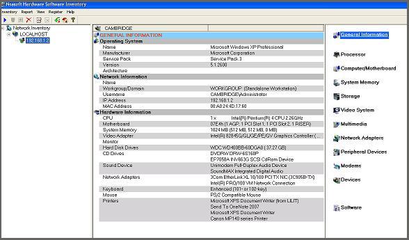 Click to view Nsasoft Hardware Software Inventory 1.5.2 screenshot