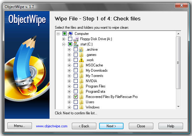 Click to view ObjectWipe 1.7 screenshot