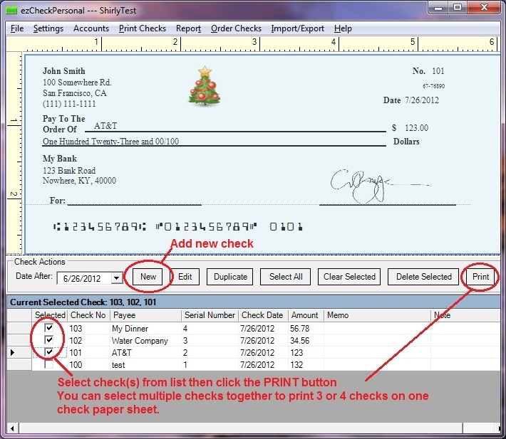 Click to view ezCheckPersonal Check Printing Software 2.0.7 screenshot