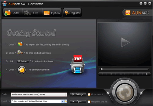 Click to view Aunsoft SWF Converter 2.1.2.80 screenshot