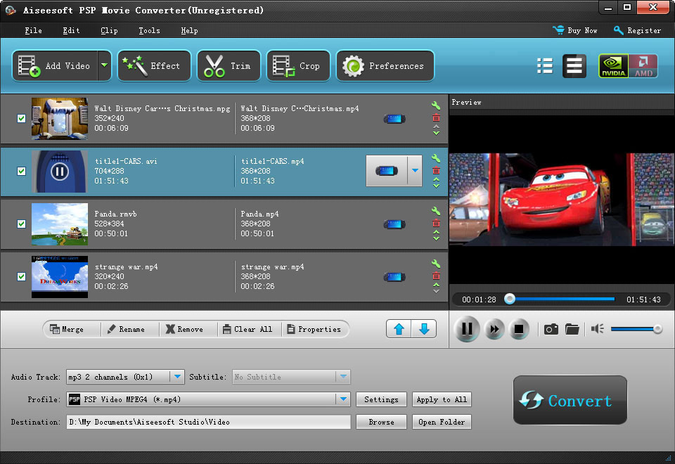 Click to view Aiseesoft PSP Movie Converter 6.2.16 screenshot