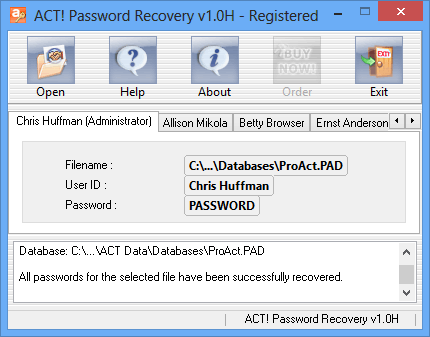 Click to view ACT Password Recovery 1.0H screenshot