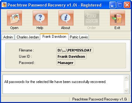 Click to view Peachtree Password Recovery 1.0g screenshot
