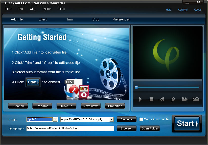 Click to view 4Easysoft FLV to iPod Video Converter 3.1.18 screenshot