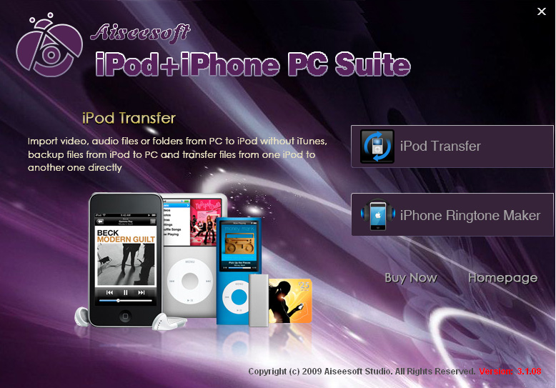 Click to view Aiseesoft iPod + iPhone PC Suite 5.1.10 screenshot