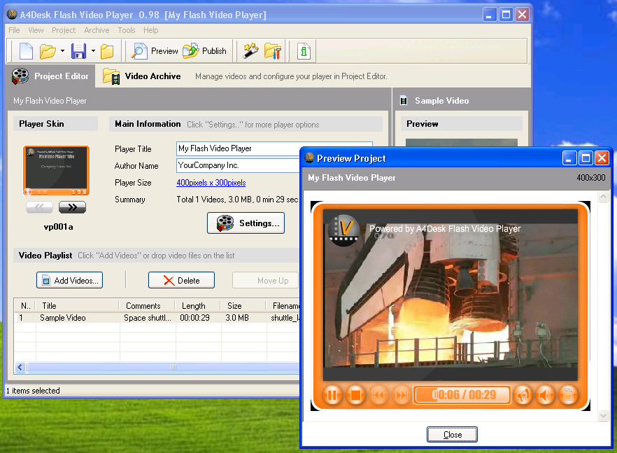 Click to view A4Desk Flash Video Player 4.00 screenshot