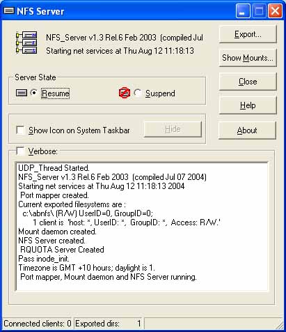 Click to view NFS client and server for windows ProNFS 3.2 screenshot