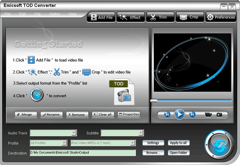 Click to view Emicsoft Tod Converter 4.0.08 screenshot