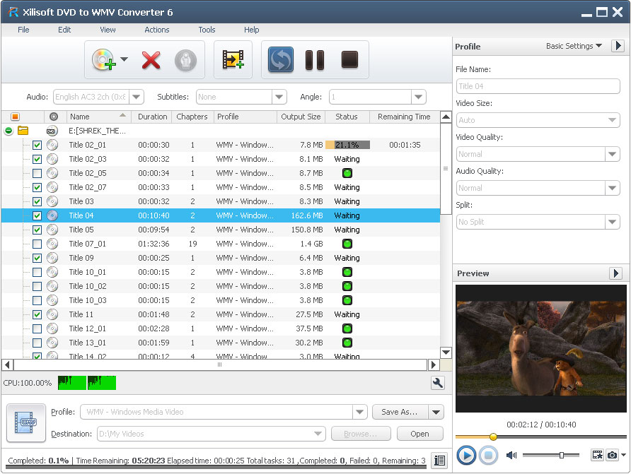 Click to view Xilisoft DVD to WMV Converter 6.6.0.0623 screenshot