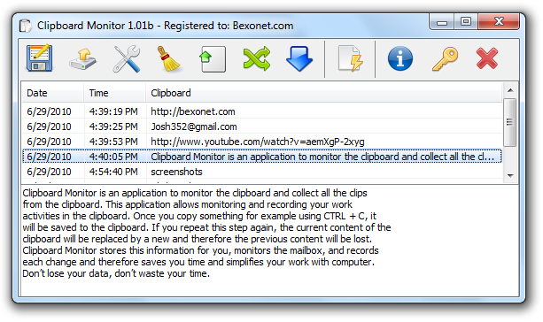 Click to view Clipboard Monitor 1.01b screenshot