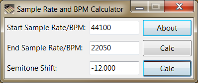 Click to view Sample Rate and BPM Calculator 1.01 screenshot