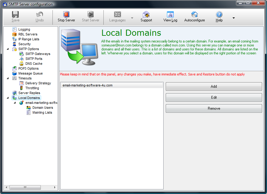 Click to view E-Mail Server 5.26 screenshot