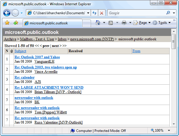 Click to view HTML Email Archiver for Outlook 2.0.1 screenshot