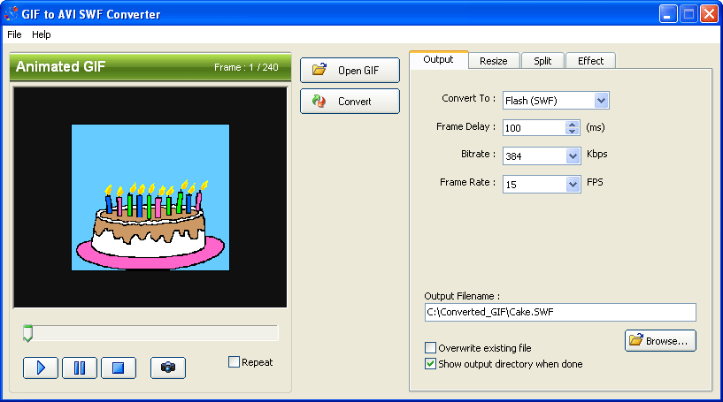 Click to view GIF to AVI SWF Converter 3.1 screenshot