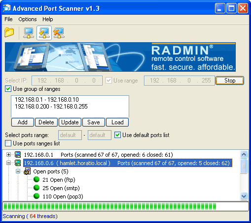 Click to view Advanced Port Scanner 1.3 screenshot