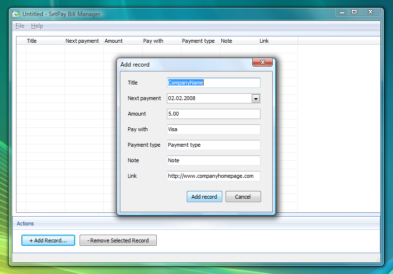 Click to view SetPay Bill Manager 1.00 screenshot