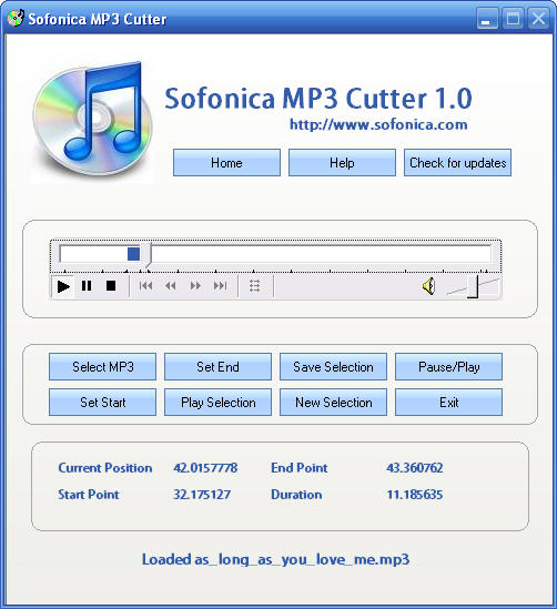 Click to view Sofonica MP3 Cutter 1.1 screenshot