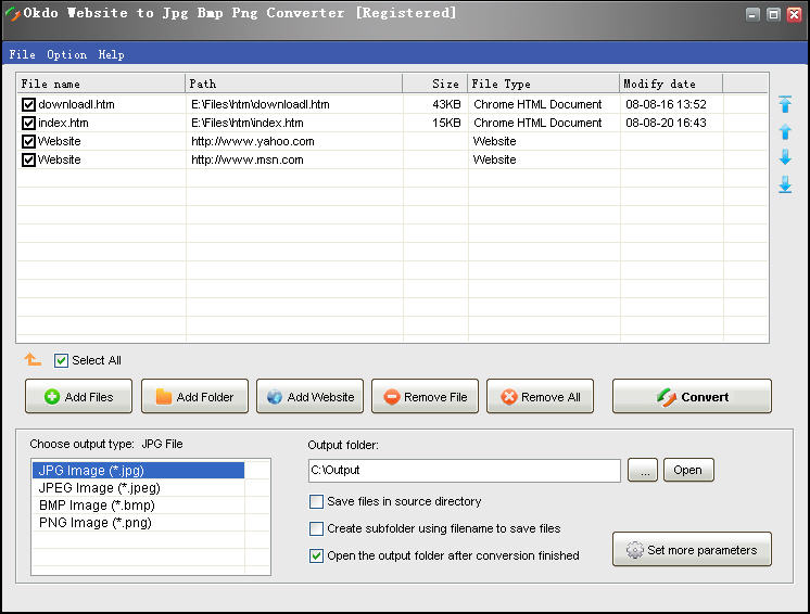 Click to view Okdo Website to Jpg Bmp Png Converter 5.4 screenshot