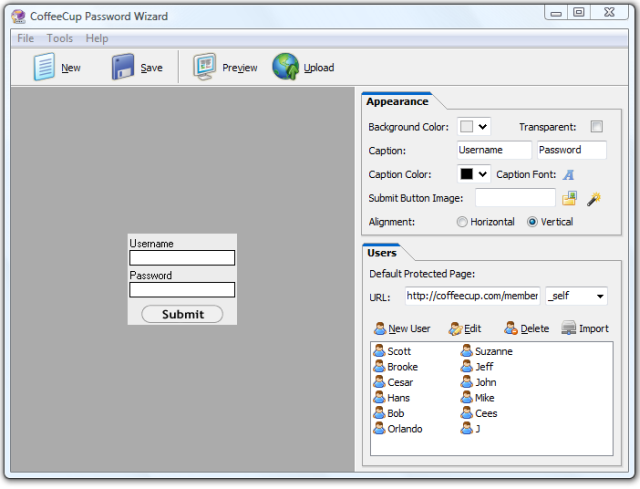 Click to view CoffeeCup Password Wizard 6.0 screenshot