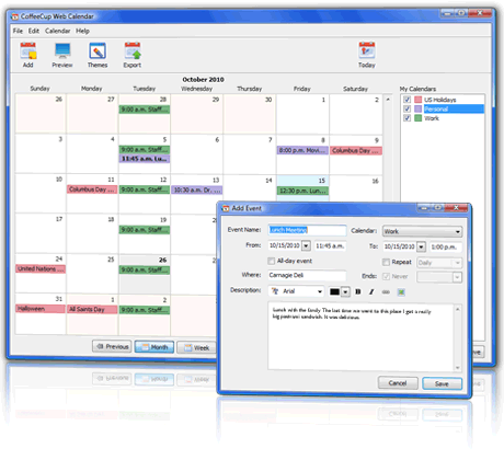 Click to view CoffeeCup Web Calendar 5.1 screenshot