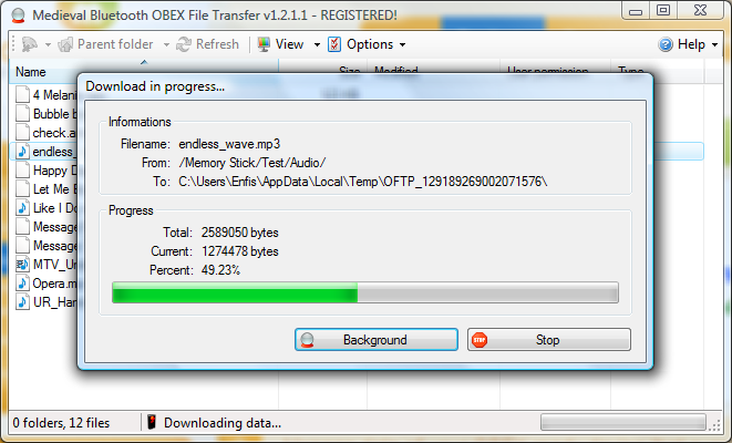 Click to view Bluetooth File Transfer 1.2.1.1 screenshot