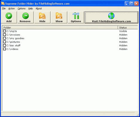 Click to view Supreme Folder Hider 1.83 screenshot