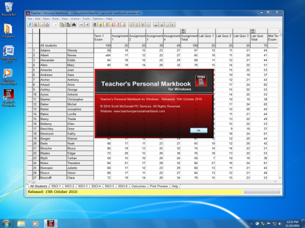 Click to view Teachers Personal Markbook 2.022 screenshot