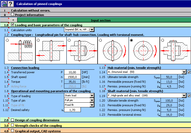 Click to view MITCalc - Pinned couplings 1.17 screenshot