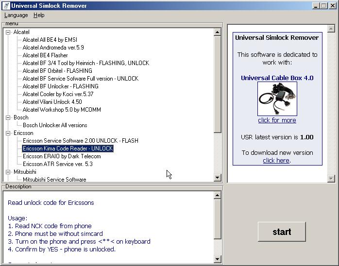 Click to view Universal Simlock Remover 1.09 screenshot