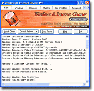 Click to view Windows & Internet Cleaner Pro 7.5 screenshot