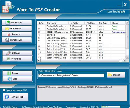Click to view Word To PDF Creator 3.5 screenshot