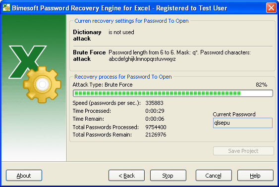 Click to view Password Recovery Engine for Excel 2.2 screenshot