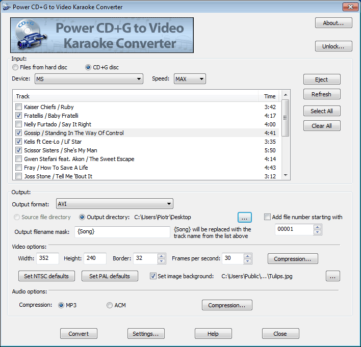 Click to view Power CD+G to Video Karaoke Converter 1.0.23 screenshot