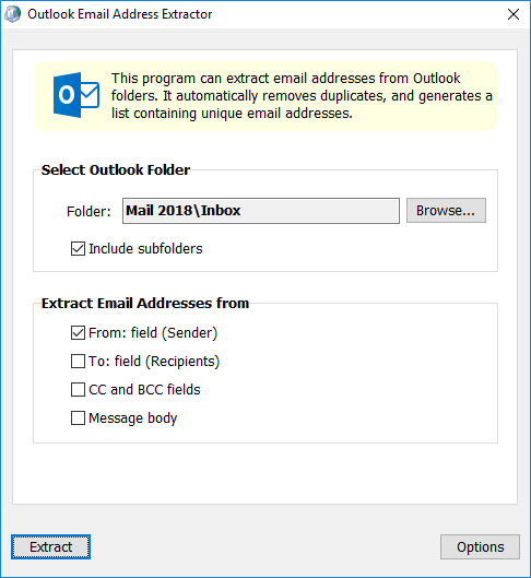 Click to view Outlook Email Address Extractor 5.0.8 screenshot
