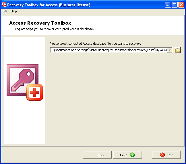 Click to view Recovery Toolbox for Access 2.0.9 screenshot