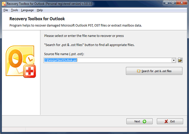 Click to view Recovery Toolbox for Outlook 3.3.15 screenshot