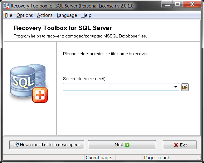 Click to view Recovery Toolbox for SQL Server 2.1.9 screenshot