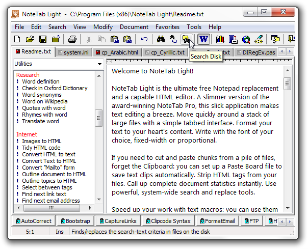 Click to view NoteTab Light 7.1 screenshot